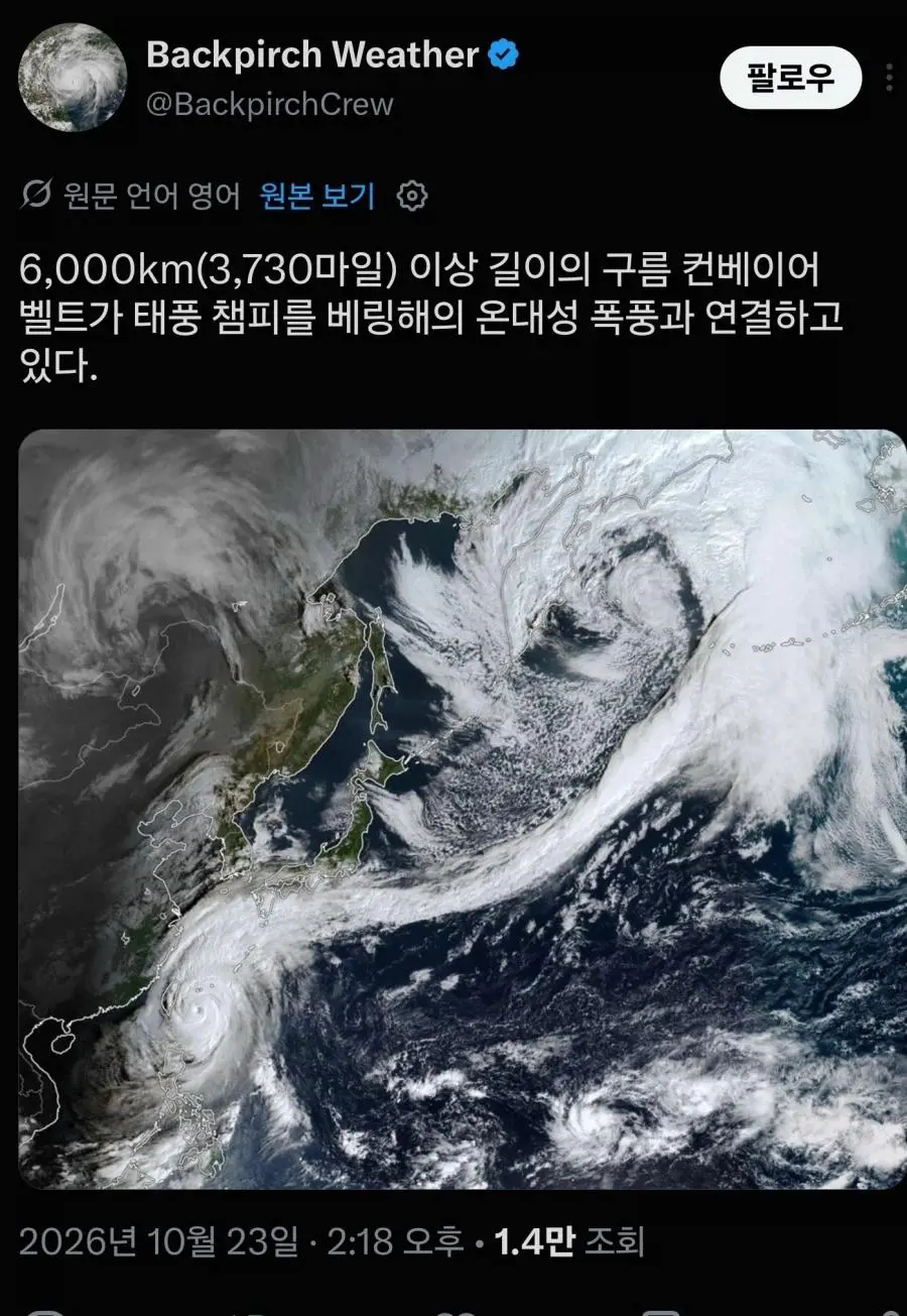 역대급으로 거대한 태풍 참피 모습