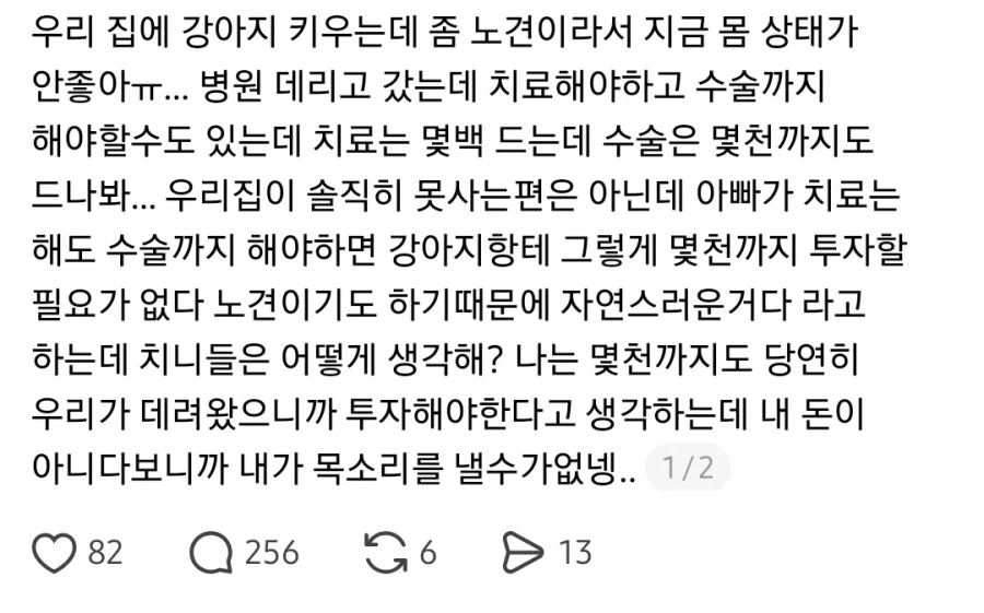 노견 수천만원드는 수술은 안시킨다는 아버지