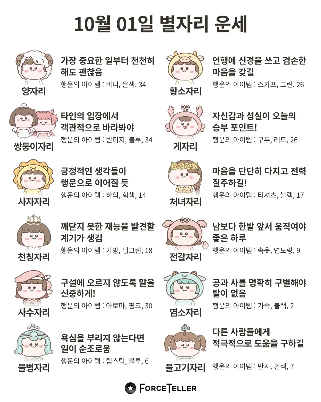 🍀10월 1일 별자리/띠별 운세🍀