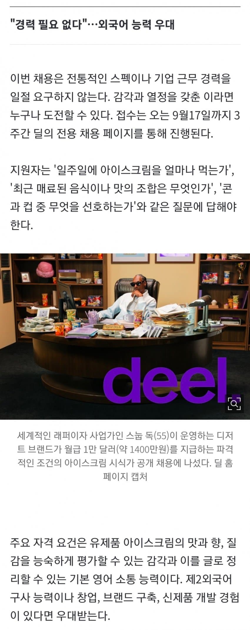 딜, 아이스크림 시식가 공개 채용…'월급 1만달러' 공고에 들썩 (6)