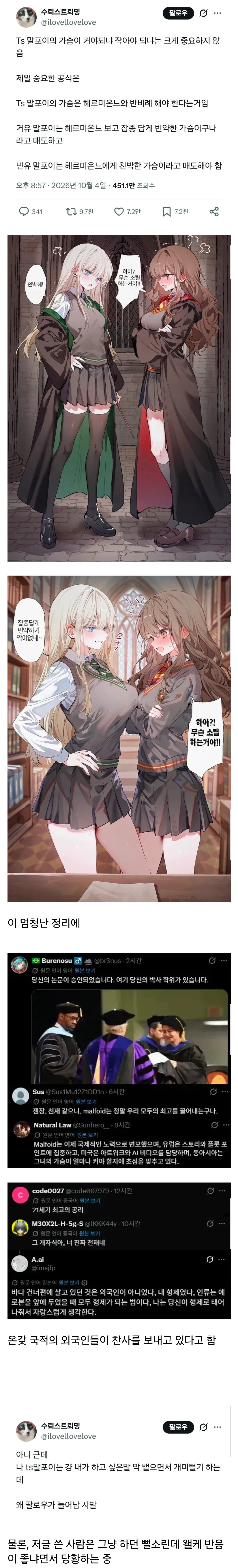 한국인의 'TS 말포이 가슴 반비례 공식'에 열광하는 외국인들