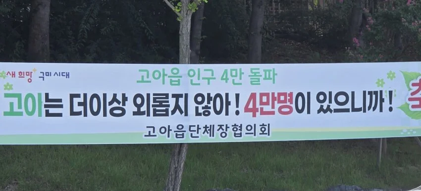 "고아" 인구 4만 돌파 플랜카드