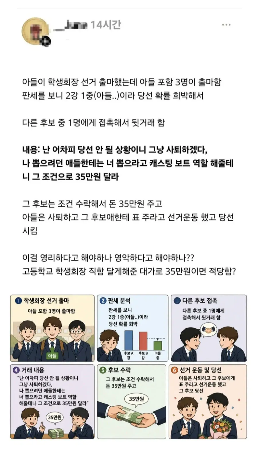 35만원 받고 학생회장 후보 사퇴한 고딩