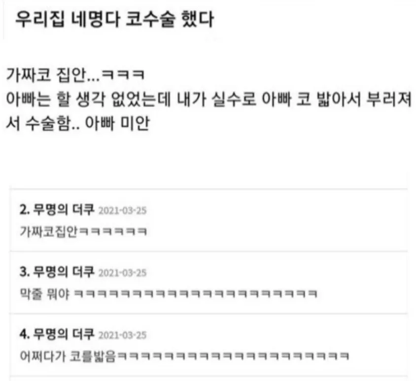 우리집 4명 다 코수술했다