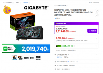 [지마켓] RTX 5080 AORUS MASTER D7 16GB 피씨디렉트 (체감187)