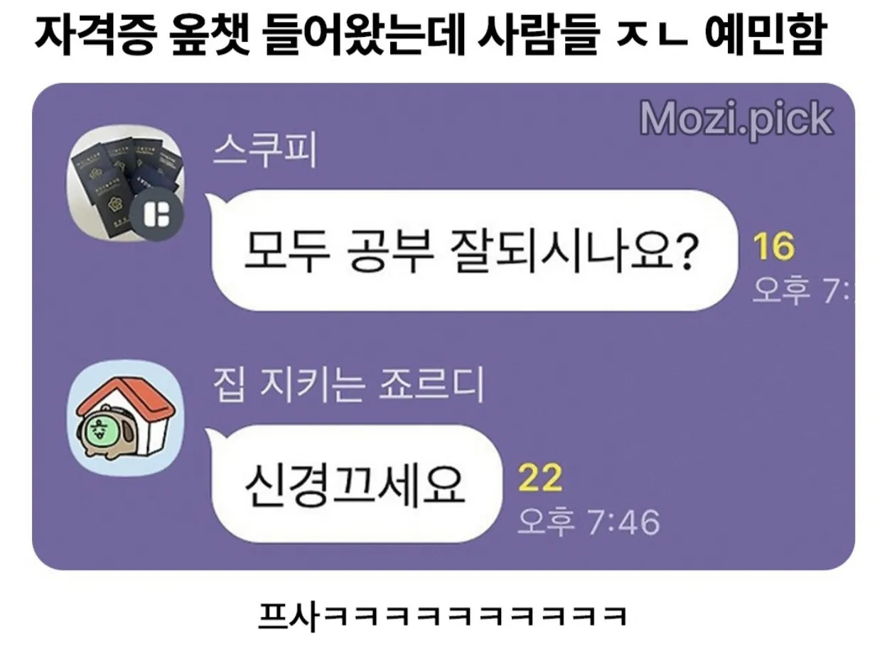 자격증 오픈채팅 들어왔는데 사람들이 예민함
