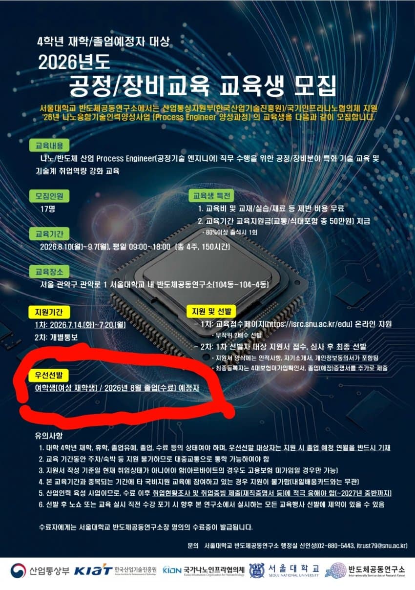 의외로 반도체 공정/장비교육 선발에 가산점 되는것