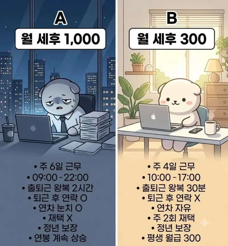 월 세후 1,000 vs 월 세후 300