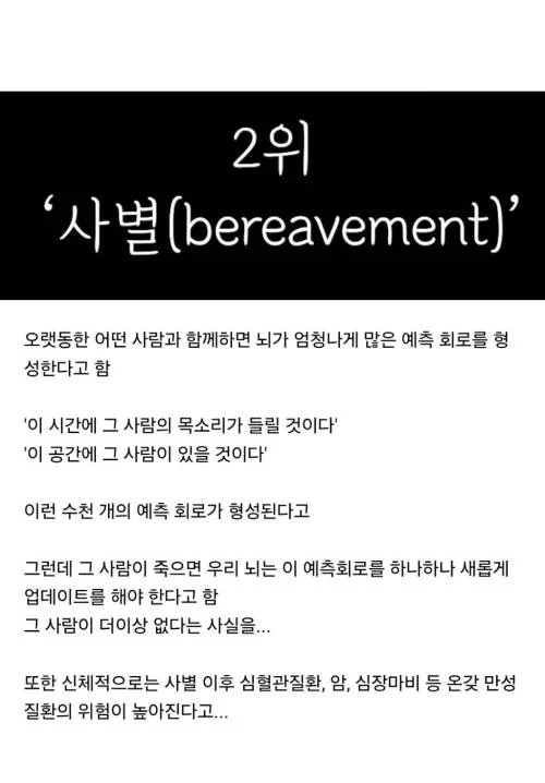인간이 느낄 수 있는 가장 강한 정신적 고통 Top 5
