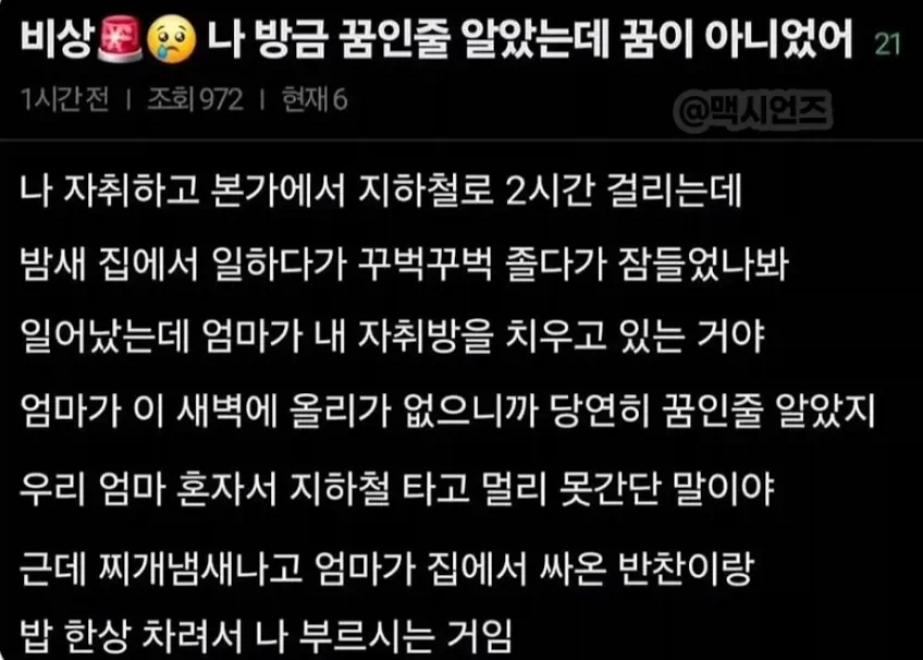 엄마가 갑자기 집에왔어