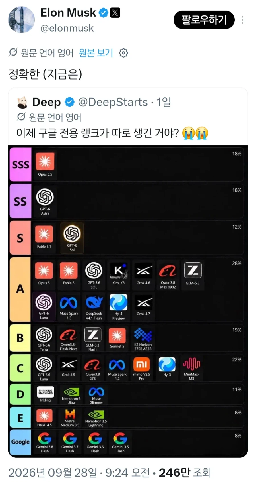 일론머스크도 인정한 ai 티어표.....