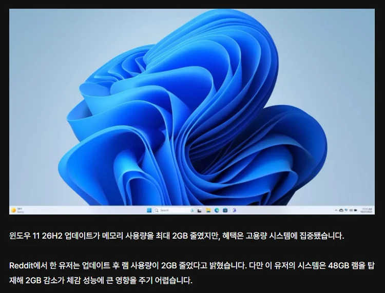 마소 : 여러분 윈11 램처먹던거 2기가 줄였습니다!!!
