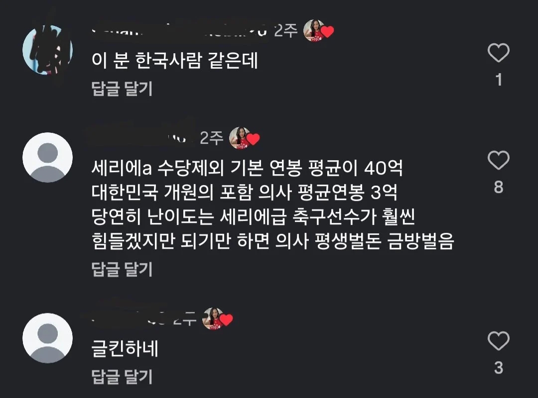서울대 의대 입학보다 세리에 a가 훨씬 좋다는 이탈리아 누나