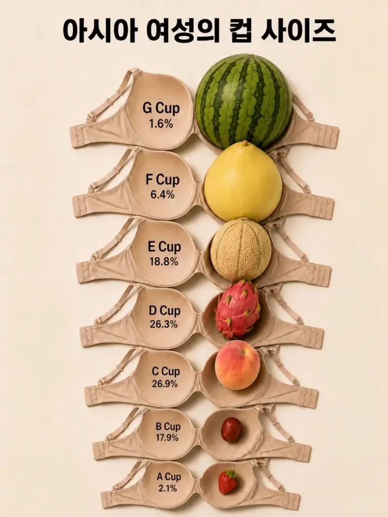 아시아 여성의 컵 사이즈.
