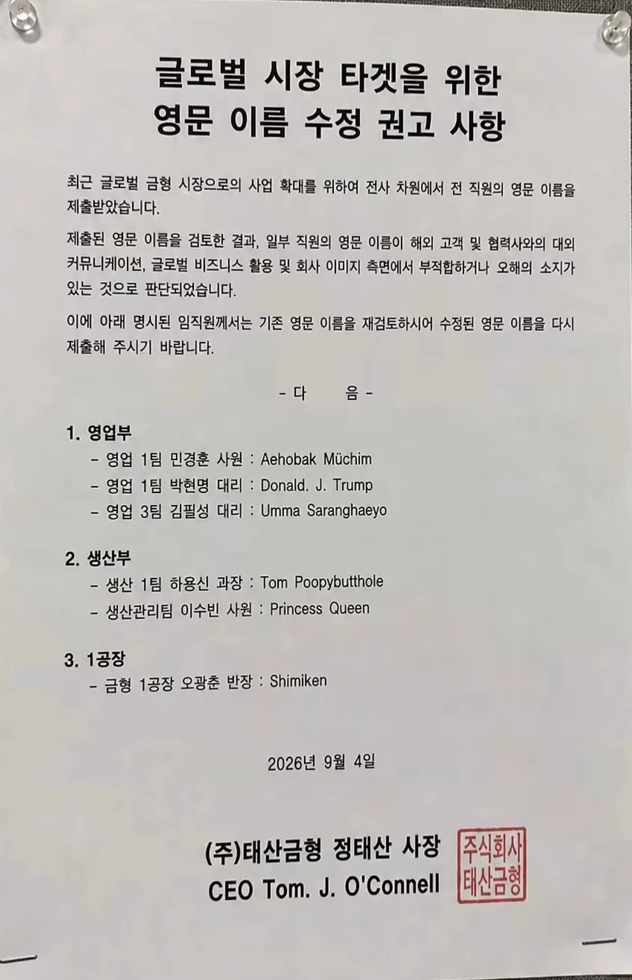 글로벌 시장 타켓을 위한 영문이름 수정 권고