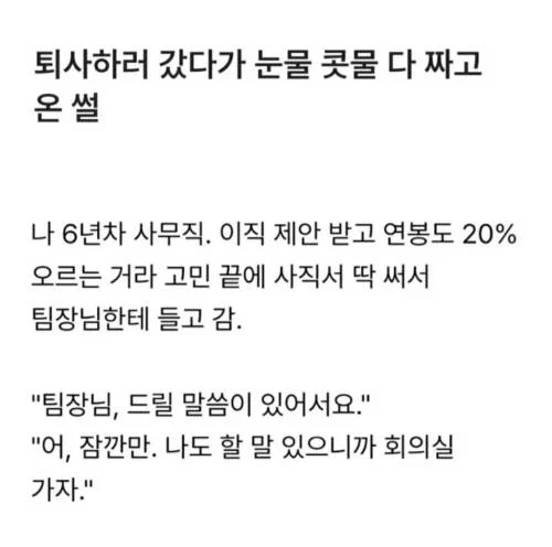 퇴사하러 갔다가 눈물 콧물 다 짜고 온 썰