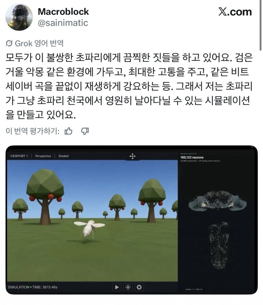 하루종일 영원히 고통받던 통속의 뇌 초파리 근황... ㅠㅠ