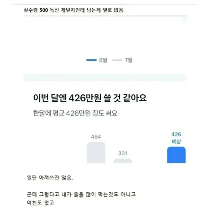 실수령 500 독신 개발자인데 남는게 별로 없음