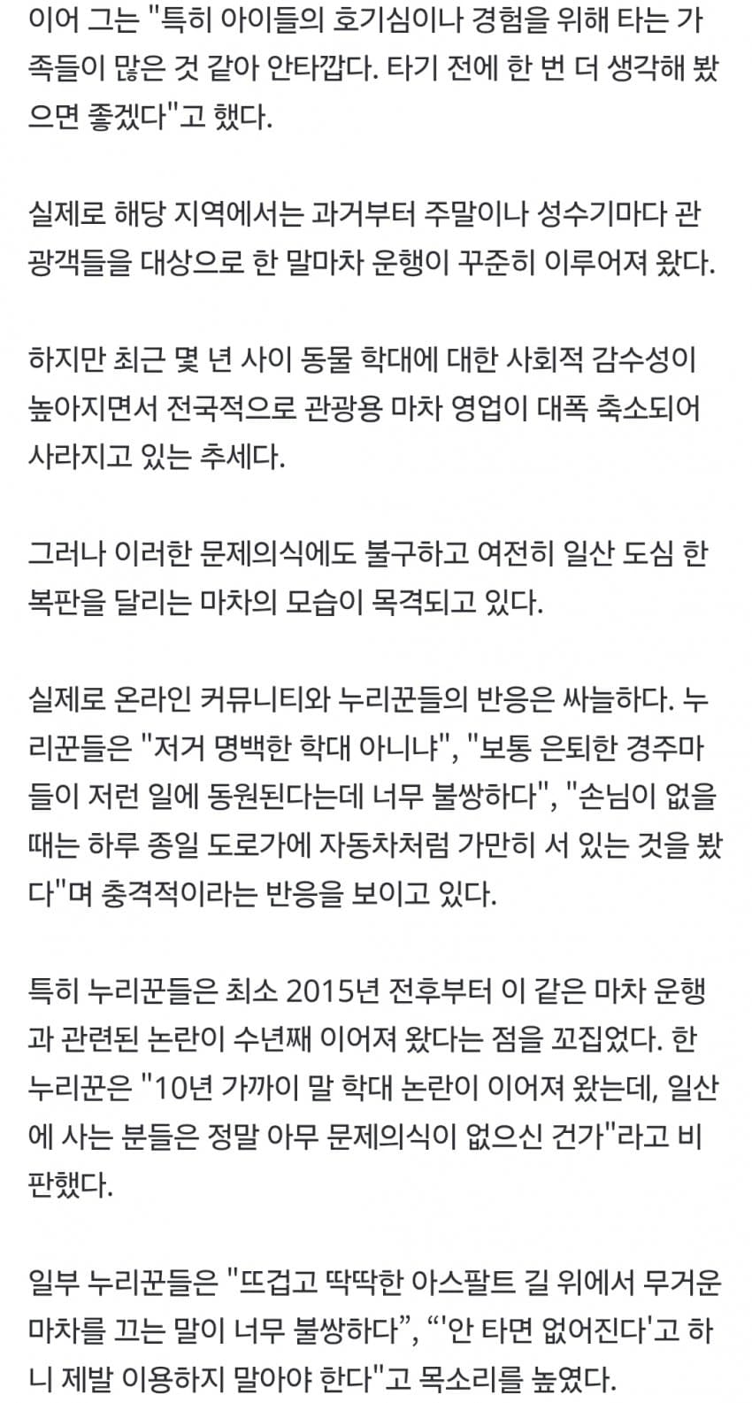 '다그닥 다그닥' 도로 한복판에 웬 말?…일산 마차 운행에 동물학대논란 (3)