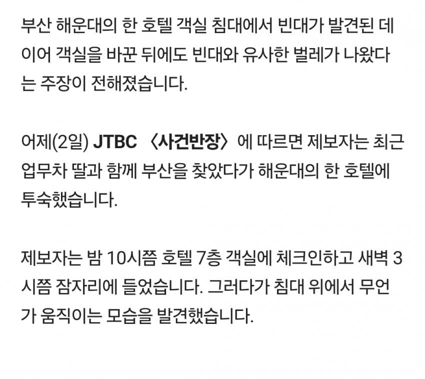 해운대 한 호텔에 빈대 출현…호텔은 "환불 불가" (12)