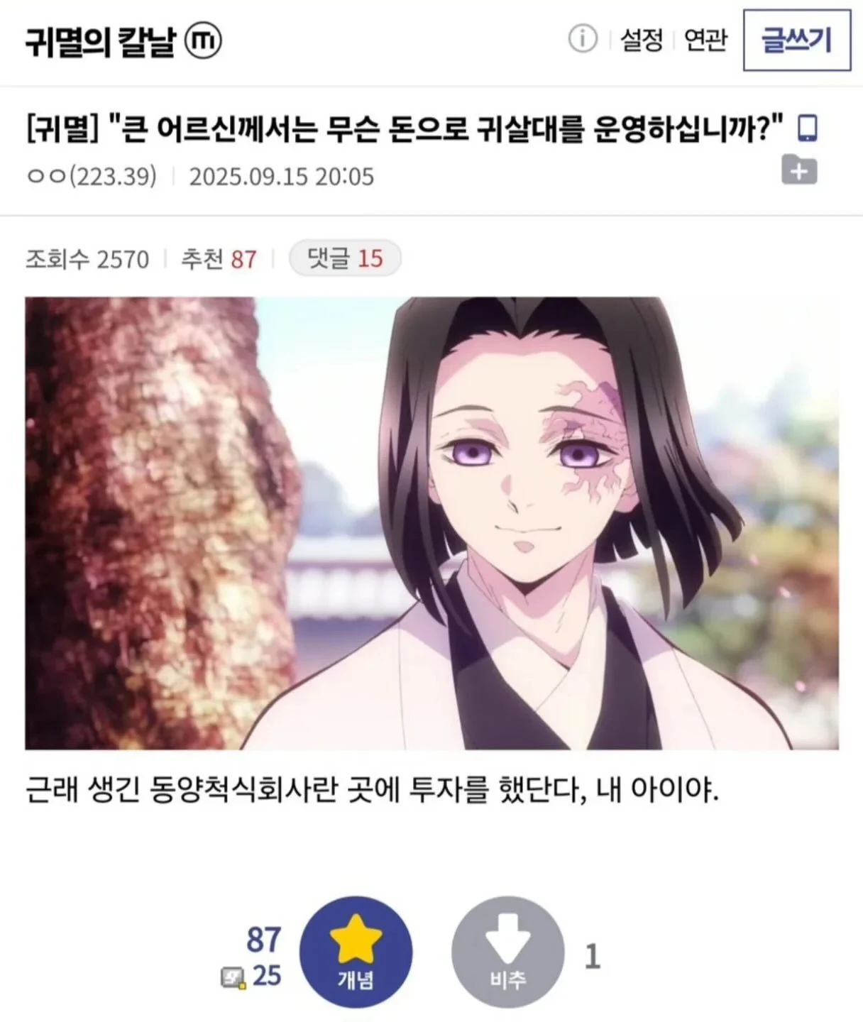 ???: "큰 어르신께서는 무슨 돈으로 귀살대를 운영하십니까?"