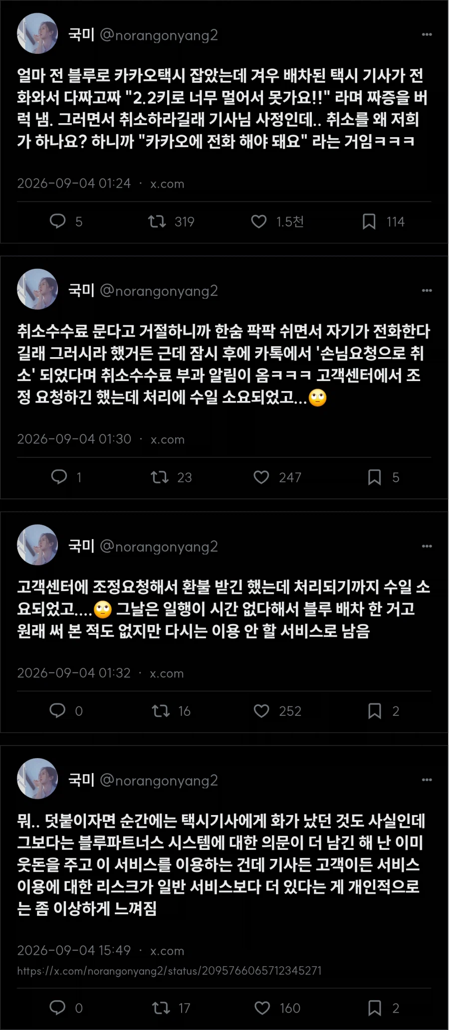의미불명 카카오택시 블루
