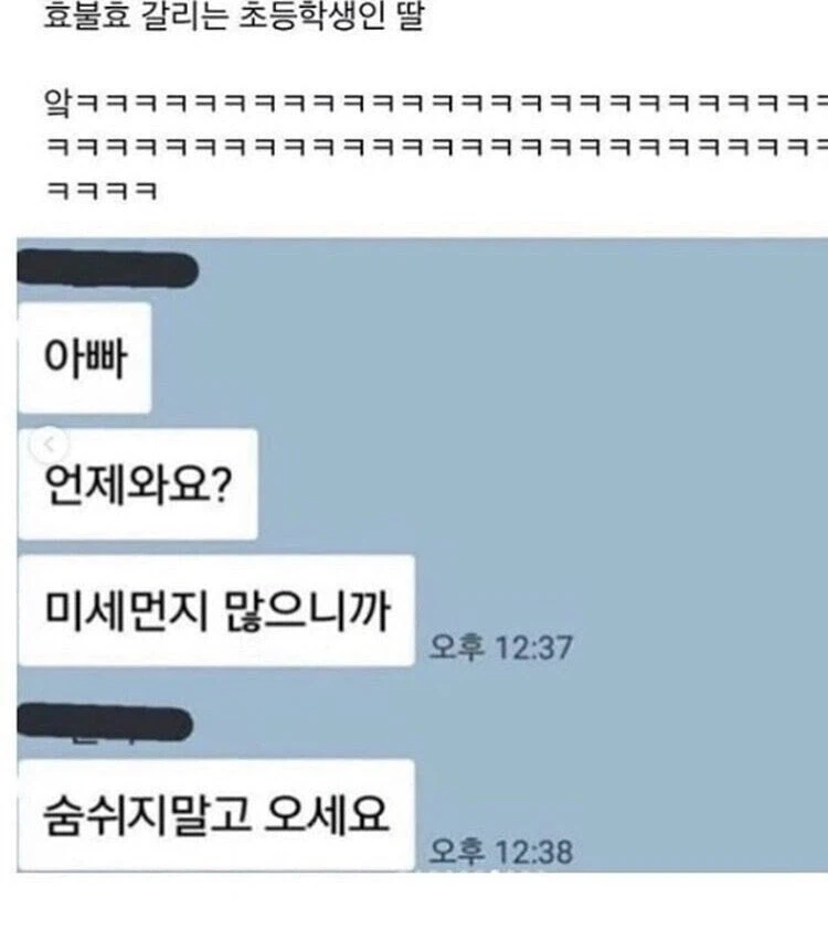 효불효 갈리는 딸아이의 카톡