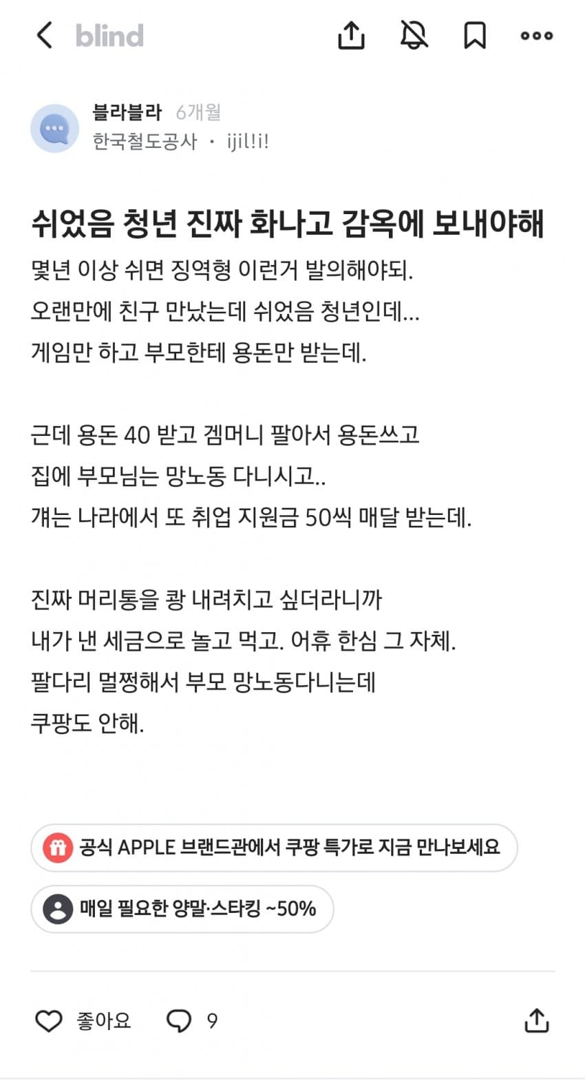 쉬었음 청년만 보면 화가 머리 끝까지 난다는 블라인 (2)
