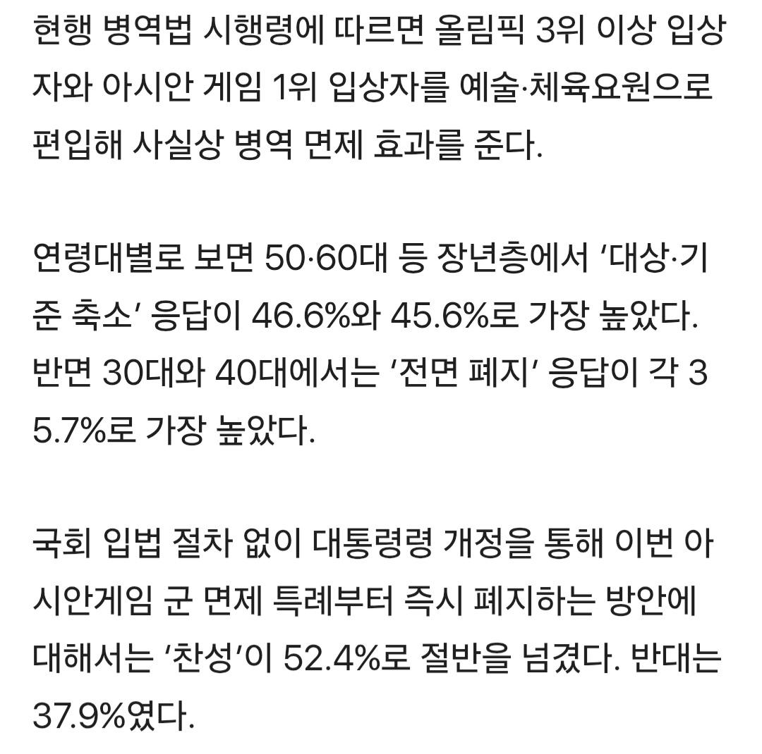 국민 74% 병역 특례 폐지. 축소 찬성, 당장 폐지도 52% (3)