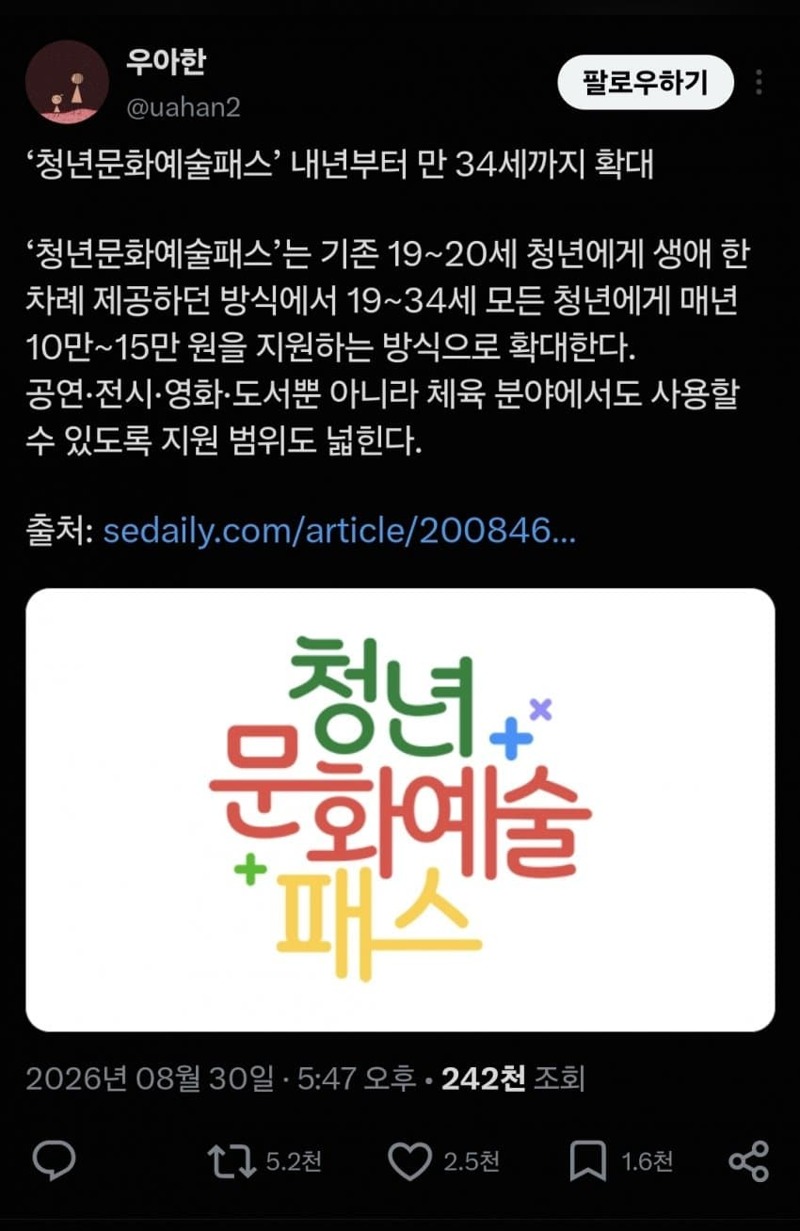청년예술문화패스 확대