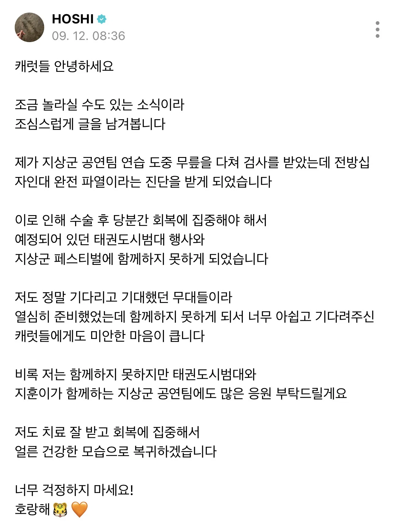 세븐틴 호시 위버스 업데이트