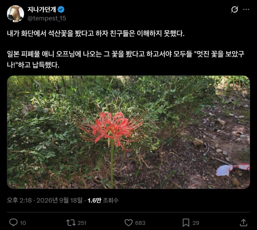 씹덕들한테 이름 말하는 모르는 꽃