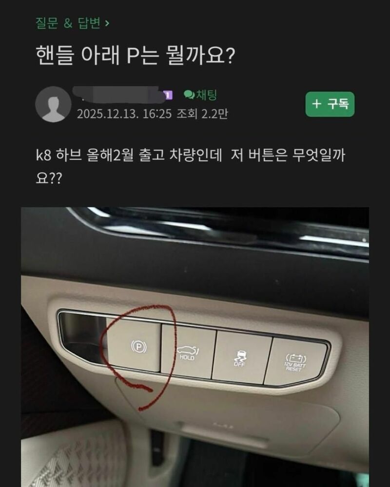 핸들 아래 P는 뭘까요??