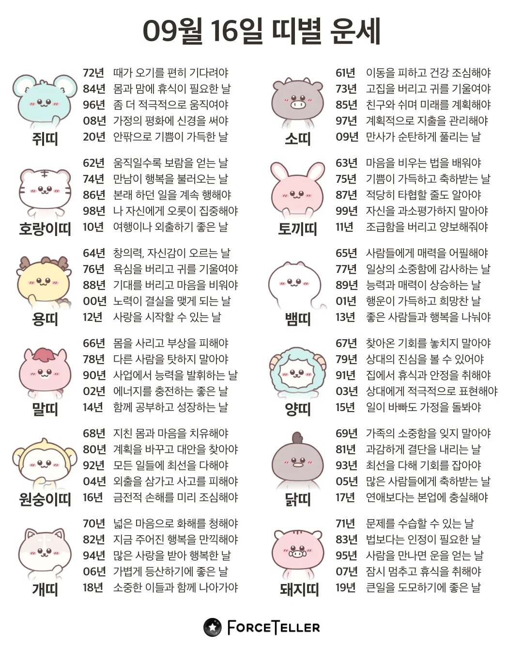 🍀9월 16일 별자리/띠별 운세🍀 (2)