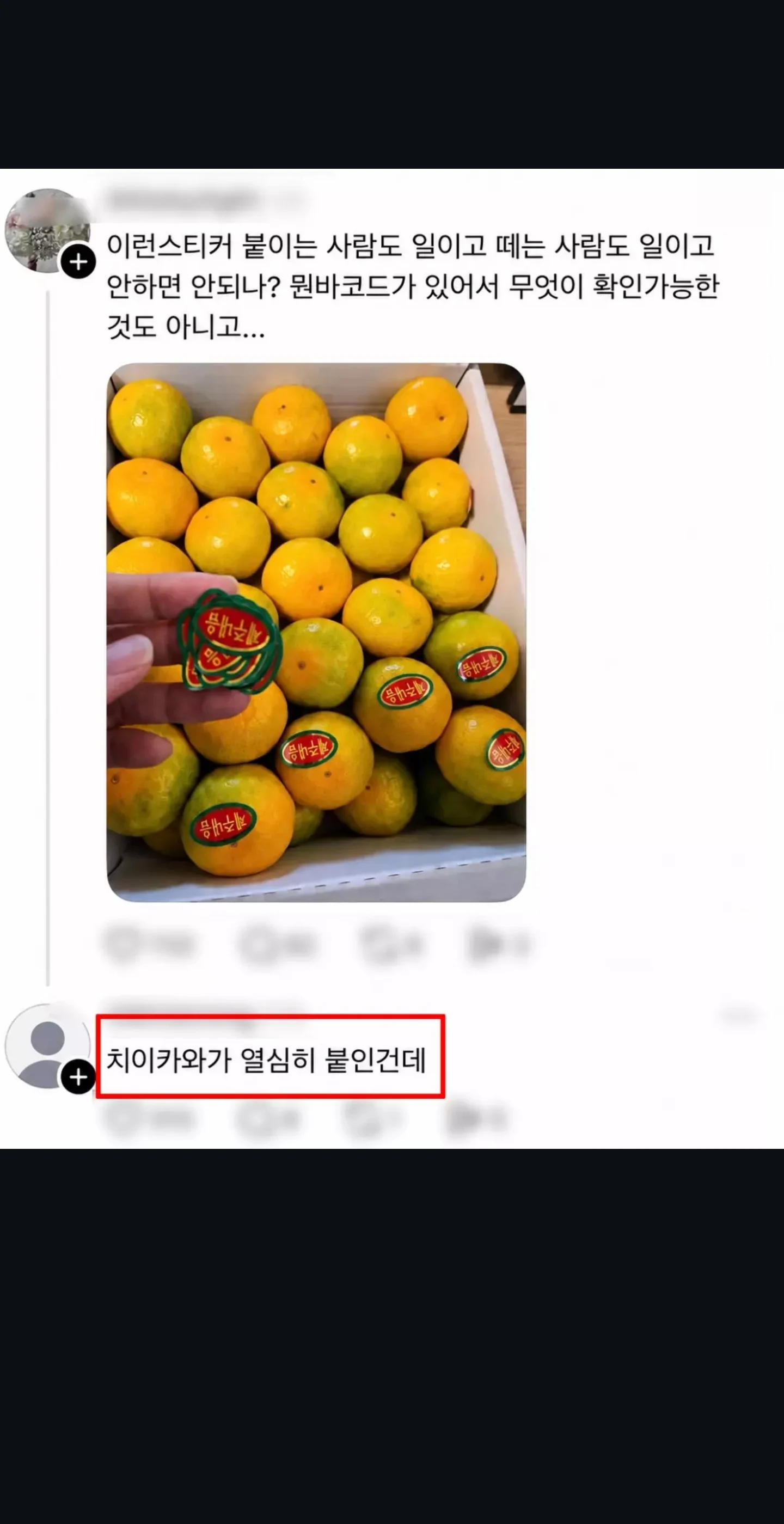 과일에 이런 스티커좀 붙이지 마라