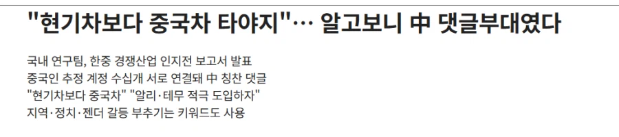 현기차보다 중국차 타야지"...알고보니 중 댓글부대였다.
