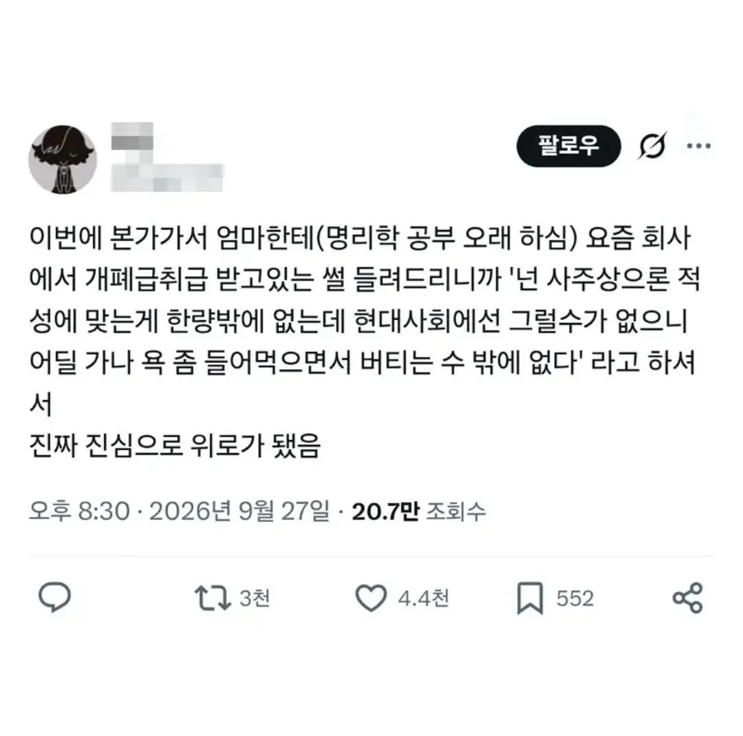 어머니께 위로받은 트위터인