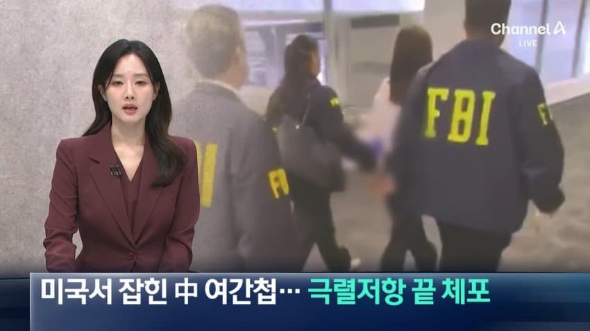 미국서 잡힌 중국 여간첩 잡혀가면서 저항 (2)