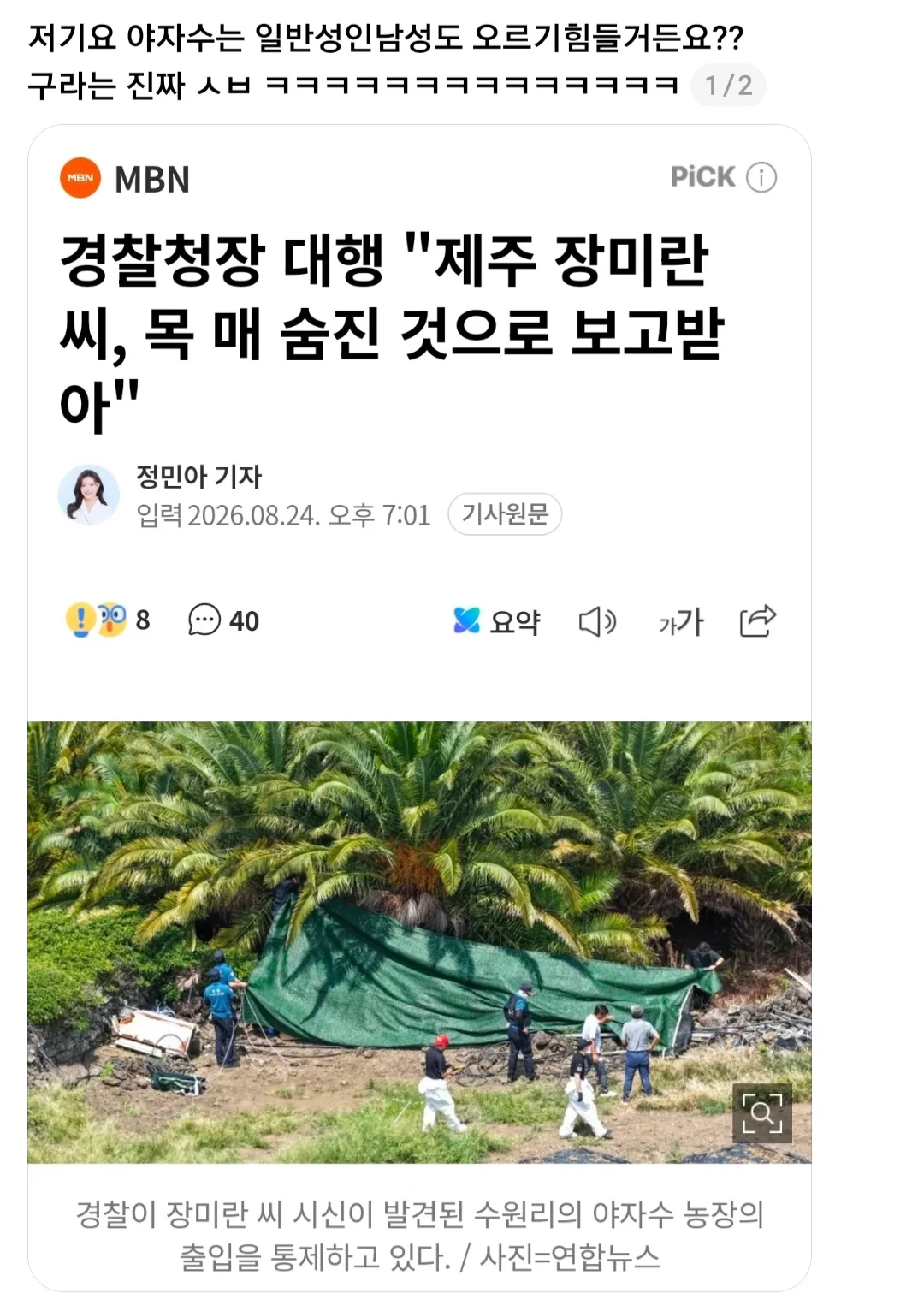 ? : 장미란씨 혼자 야자수 올라타고 목맴