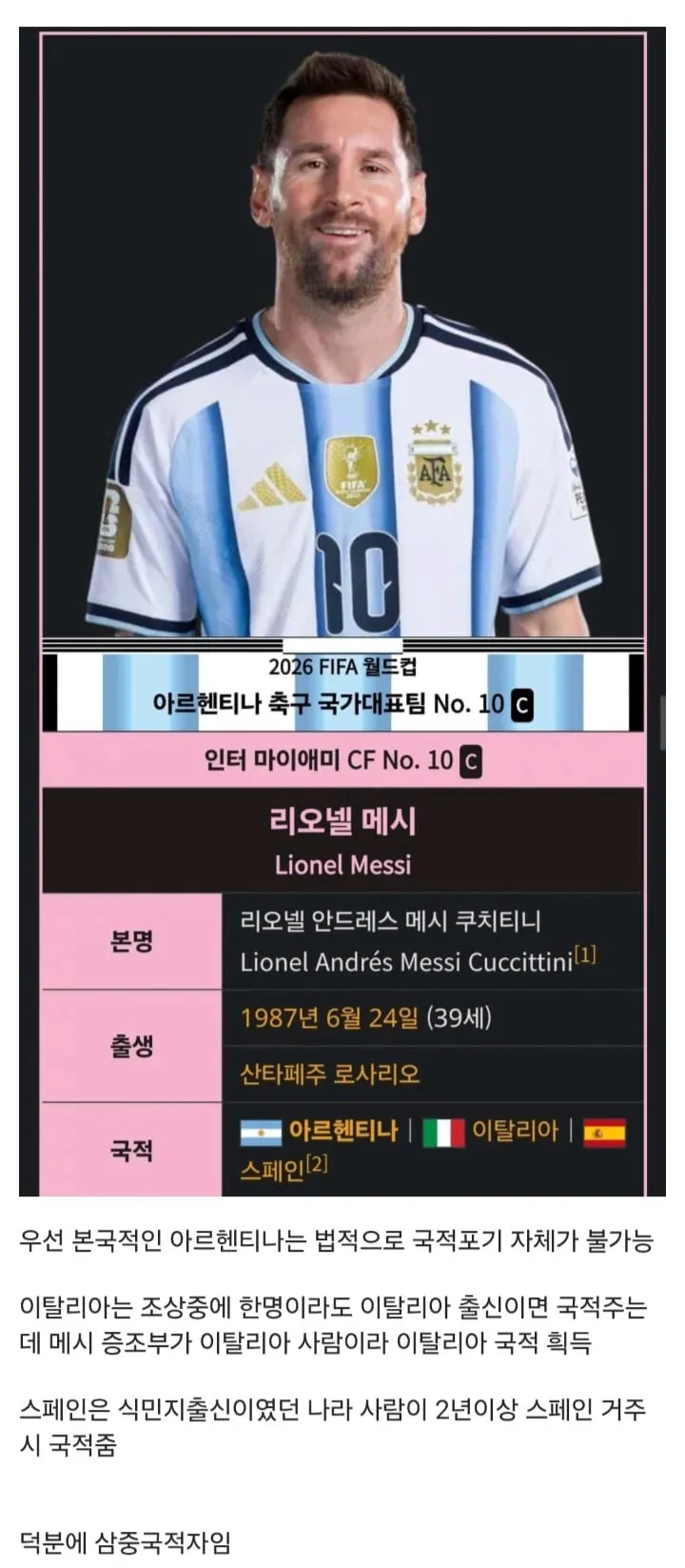 메시 국적이 3개인 이유