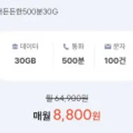 SKT 망 통화 500분 데이터 30GB(평생)