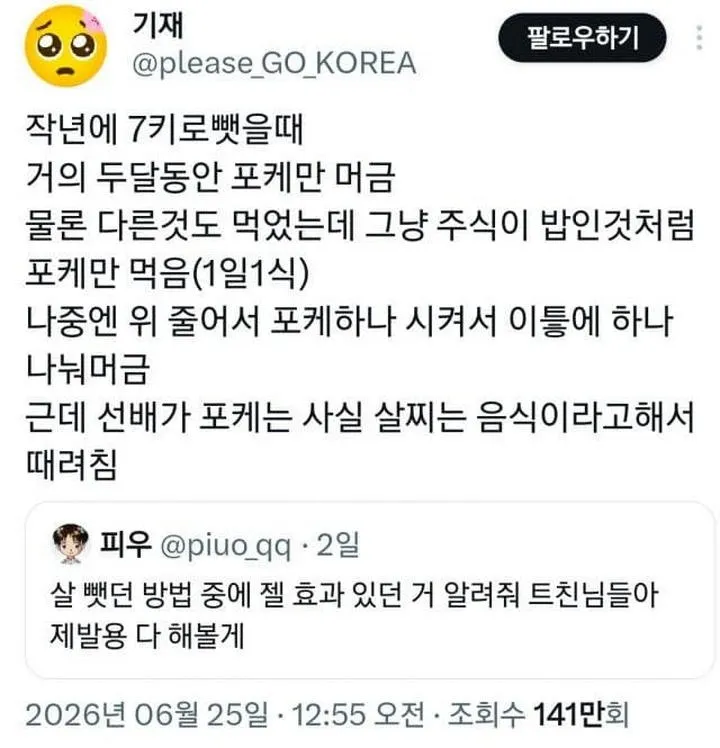 살빼려고 매일 포켓몬(?)을 갉아먹은 한국인