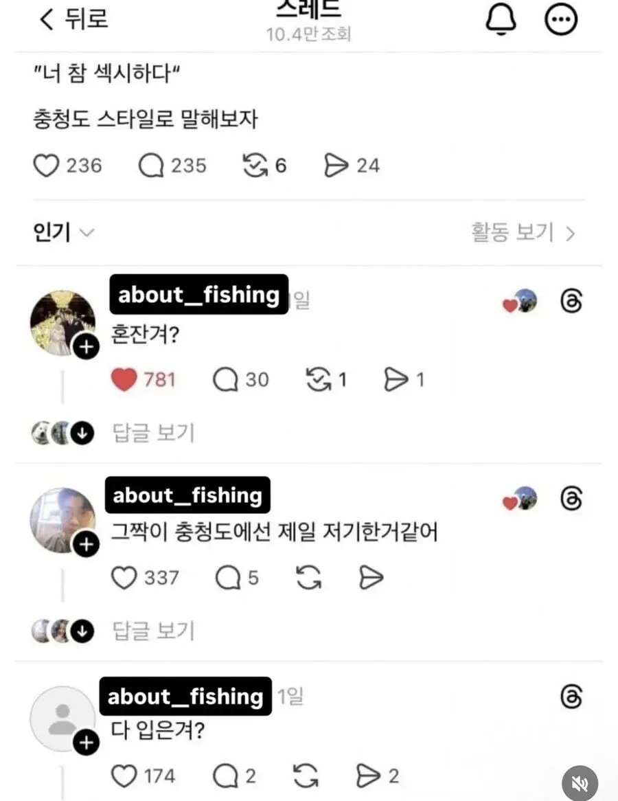 너 참 섹시하다를 충청도 식으로 말하기