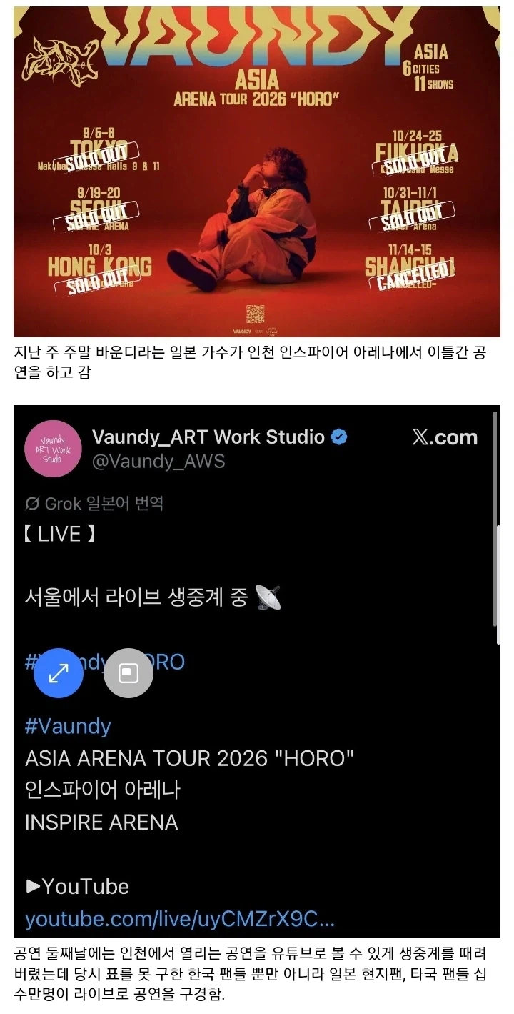일본 가수의 내한 공연이 일본에서 생중계되면서 화제가 된 한국의 떼창...ㄷㄷ