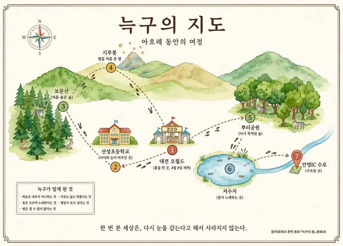 늑구의 꿈이라는 소설에서 나온 늑구의 여정 ㄷㄷ