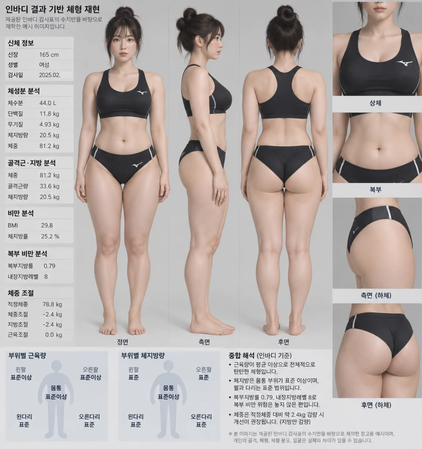 ㅇㅎ,챗지피티) 165cm, 81kg, BMI 29.8 여자, 인바디표 참고하여 이미지 생성. (5)