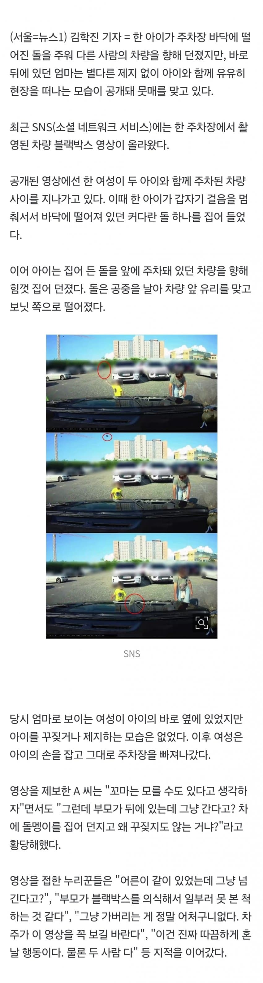 "남의 차에 돌 던지는 아이"…뒤에 있던 엄마는 그냥 손잡고 떠났다 (2)