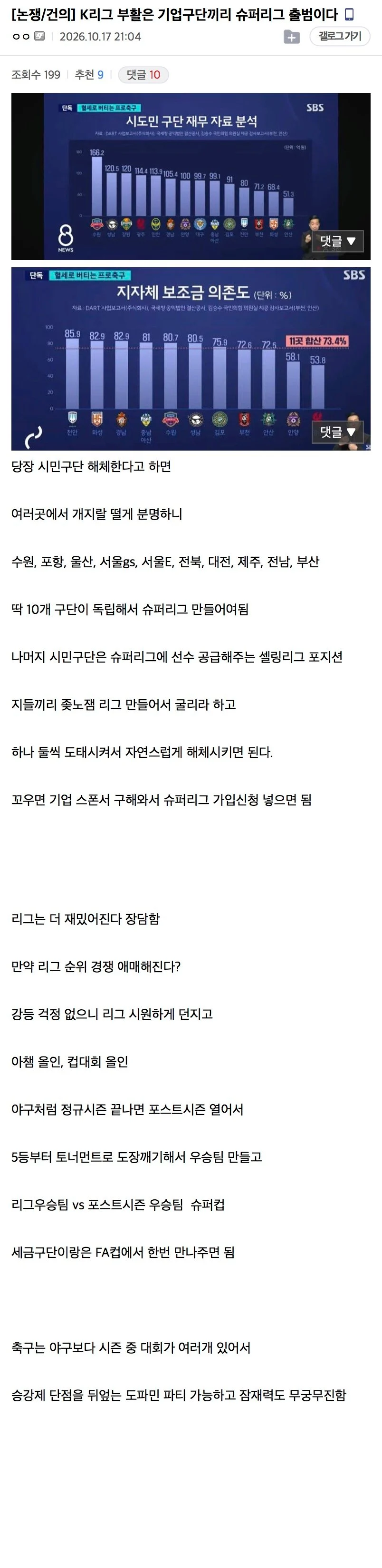 K리그 부활은 기업구단끼리 슈퍼리그 출범