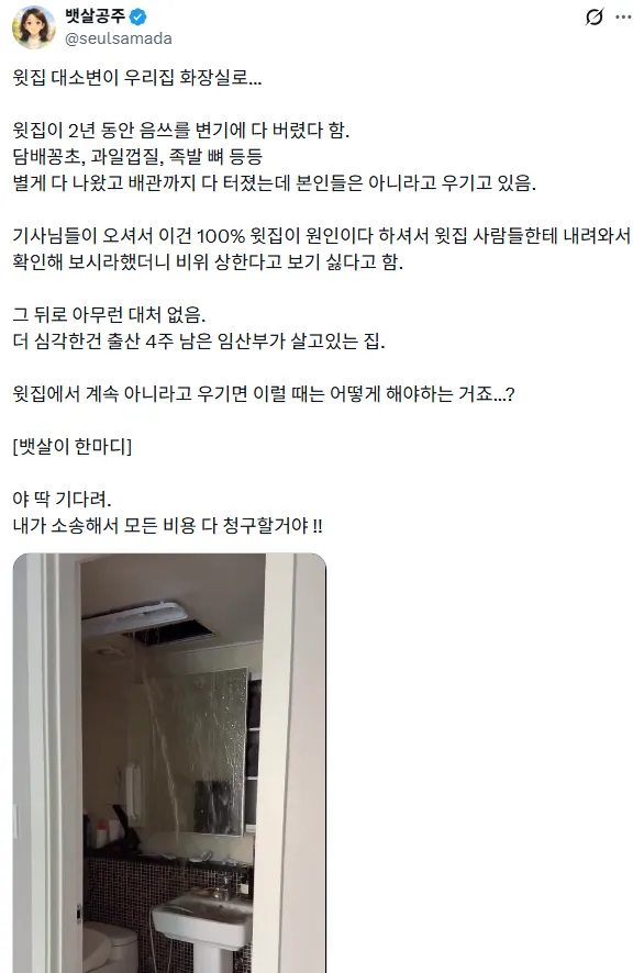 음식물쓰레기를 2년동안 변기에다 버렸다는 윗집