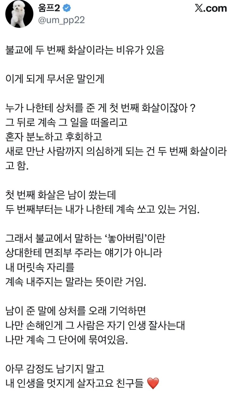 불교에 두 번째 화살이라는 비유가 있음.